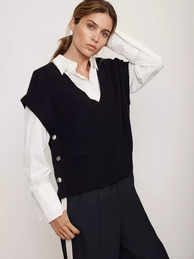 

Топ Mint Velvet Sleeveless Cotton Rib Knit Tabard, темно-синий
