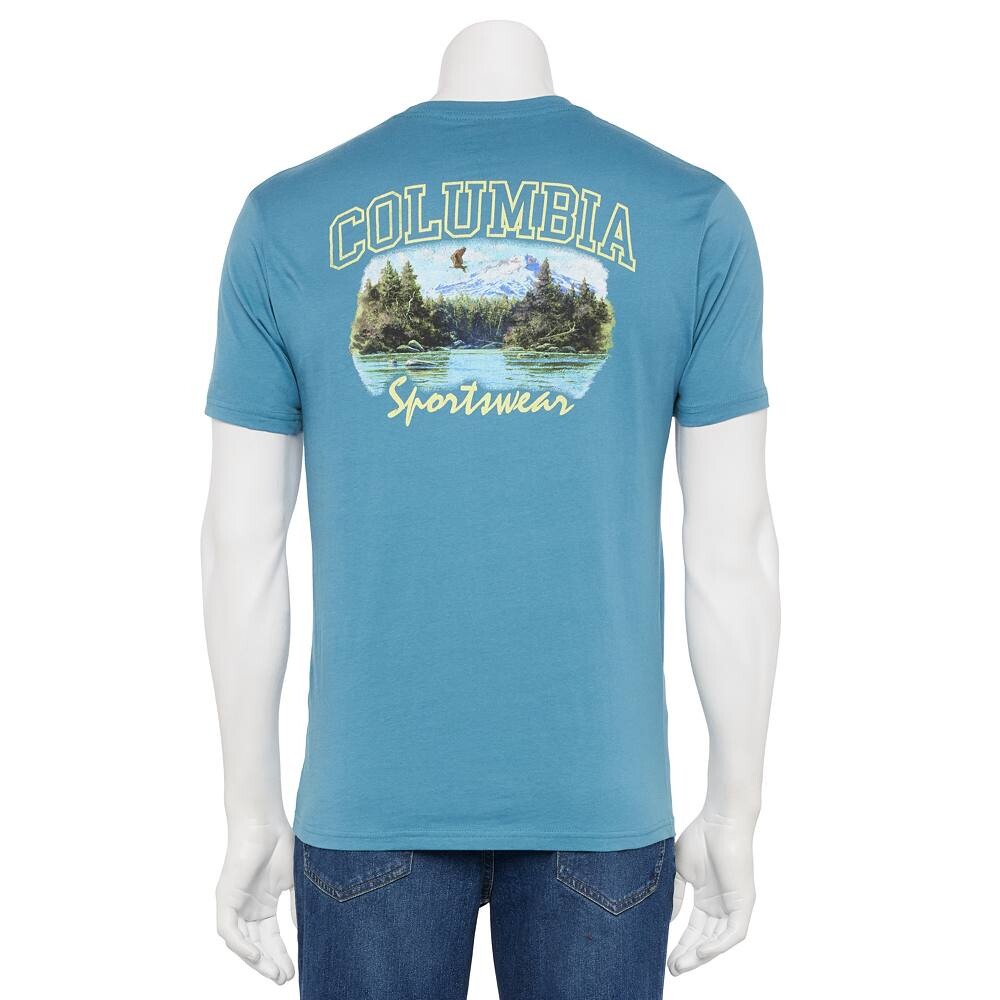 

Мужская футболка Columbia с коротким рукавом и графическим рисунком сзади, цвет Medium Blue