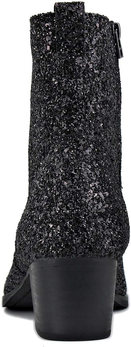 Мужские кожаные ботинки OSSTONE Dress Boot с блестками, дизайнерские чукка, повседневные туфли на каблуке с молнией, черный — фото 3