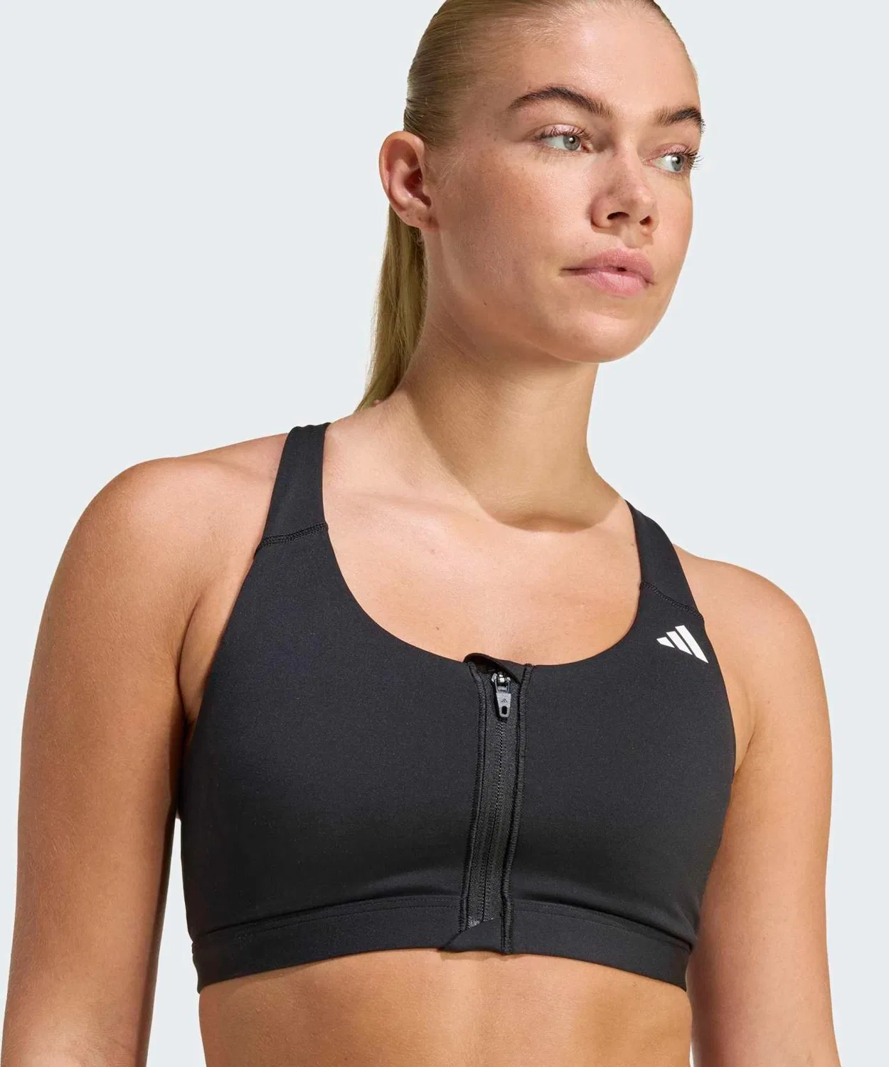 Спортивный бюстгальтер Optimum Essentials Workout Zip Front Medium Support Adidas, чёрный — фото 3