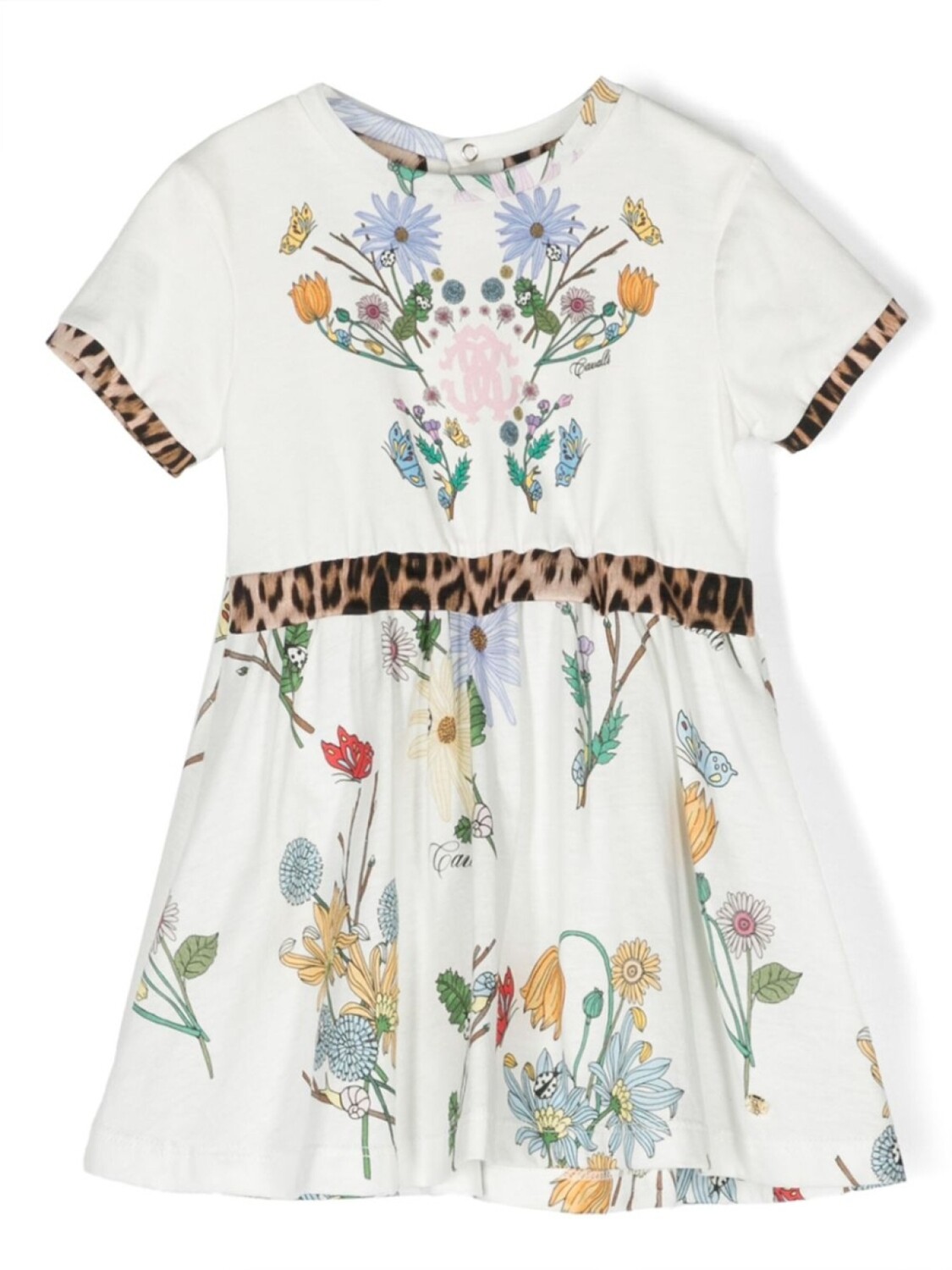 

Платье с короткими рукавами и цветочным принтом Roberto Cavalli Junior, белый