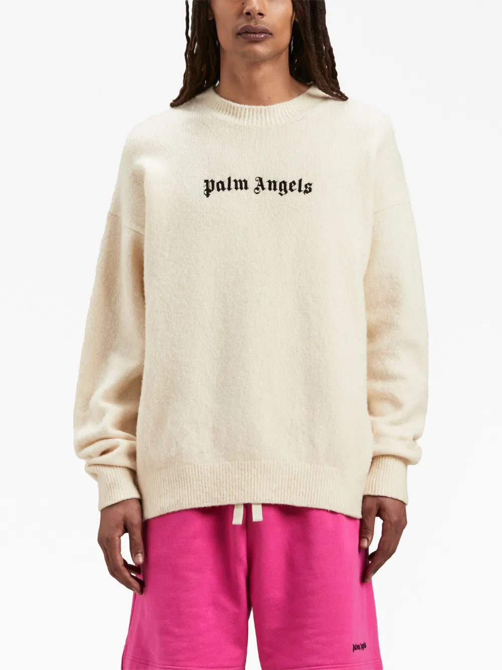 Джемпер из смесовой шерсти с вышитым логотипом PALM ANGELS, белый — фото 3
