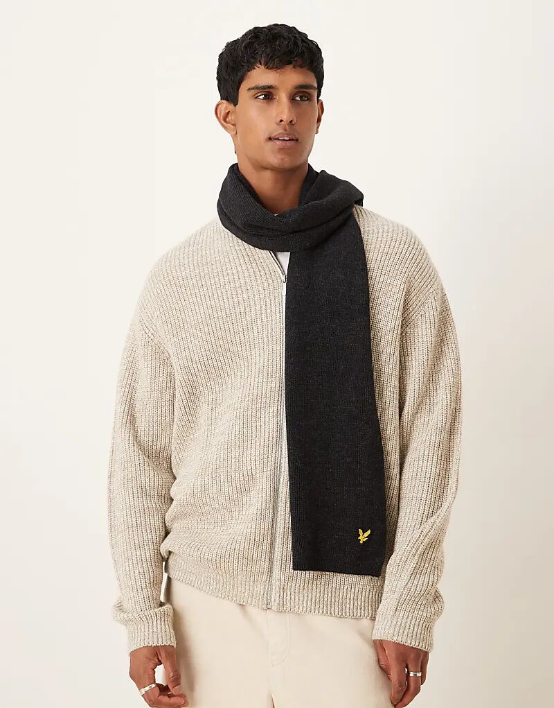 

Ребристый шарф Lyle & Scott Scarves из овечьей шерсти в цвете w155 угольно-черный меланж