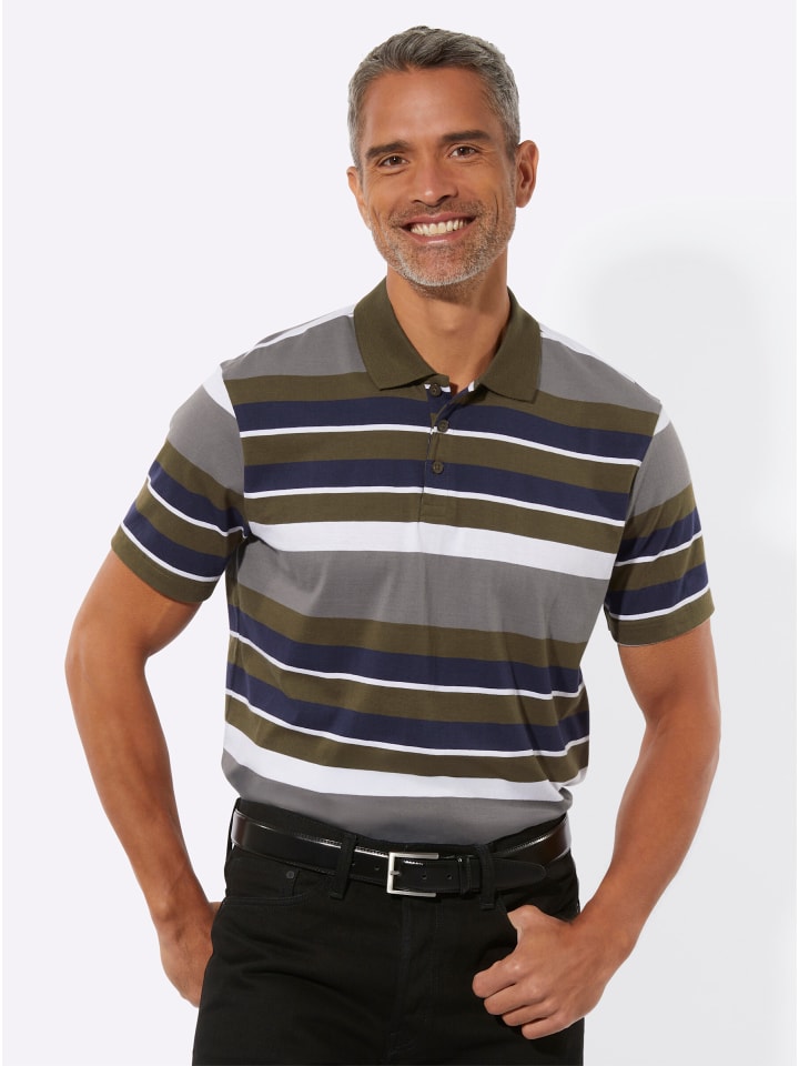 

Рубашка-поло в оливково-белую полоску Sieh an!, Зеленый, Рубашка-поло в оливково-белую полоску Sieh an!