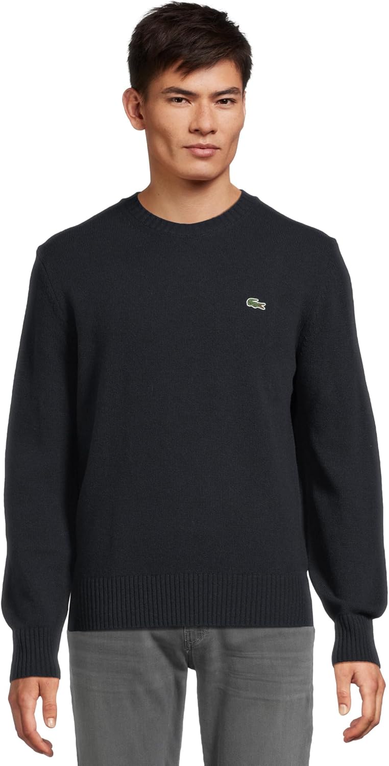 

Lacoste мужской кардочесаный шерстяной свитер с круглым вырезом, Navy Blue