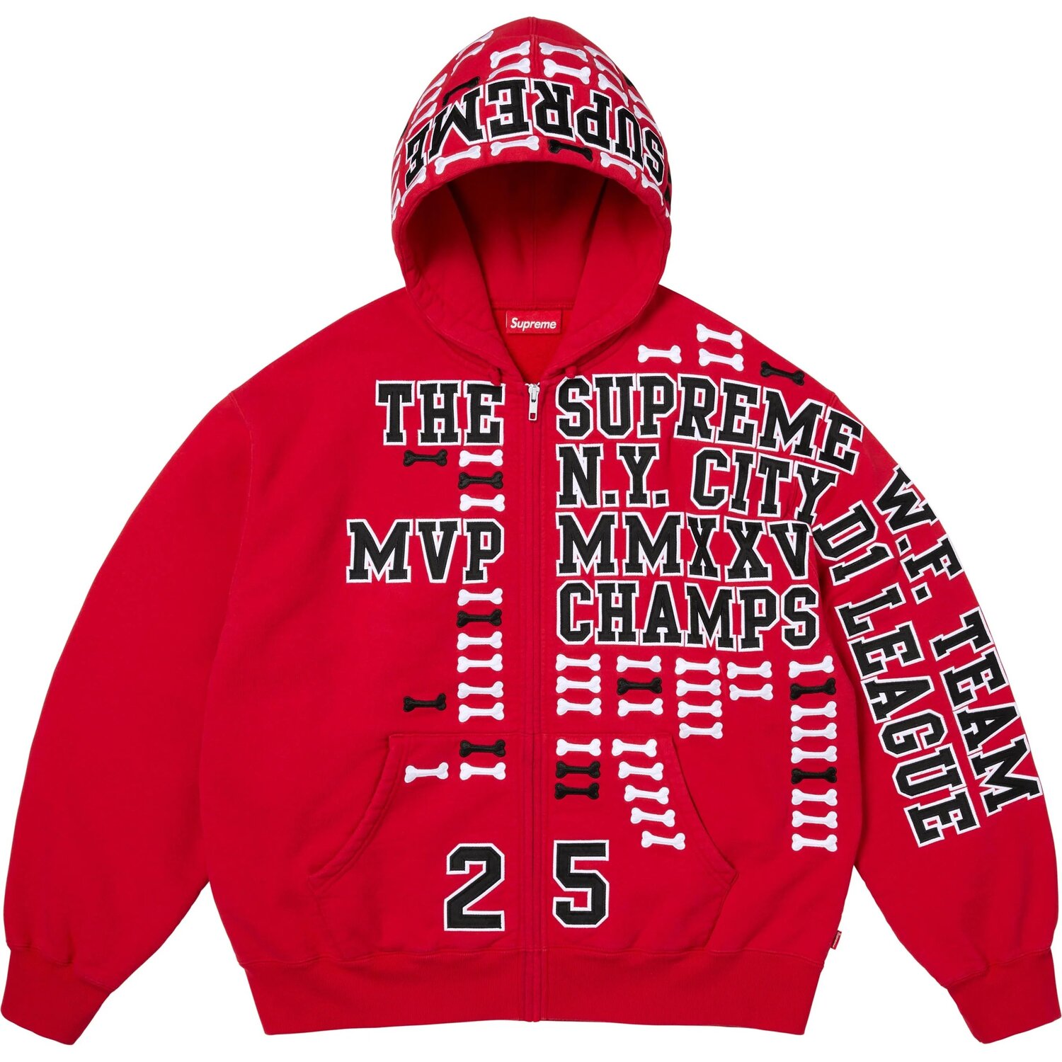 

Толстовка с капюшоном и молнией FW25 League Champs унисекс Supreme, красный