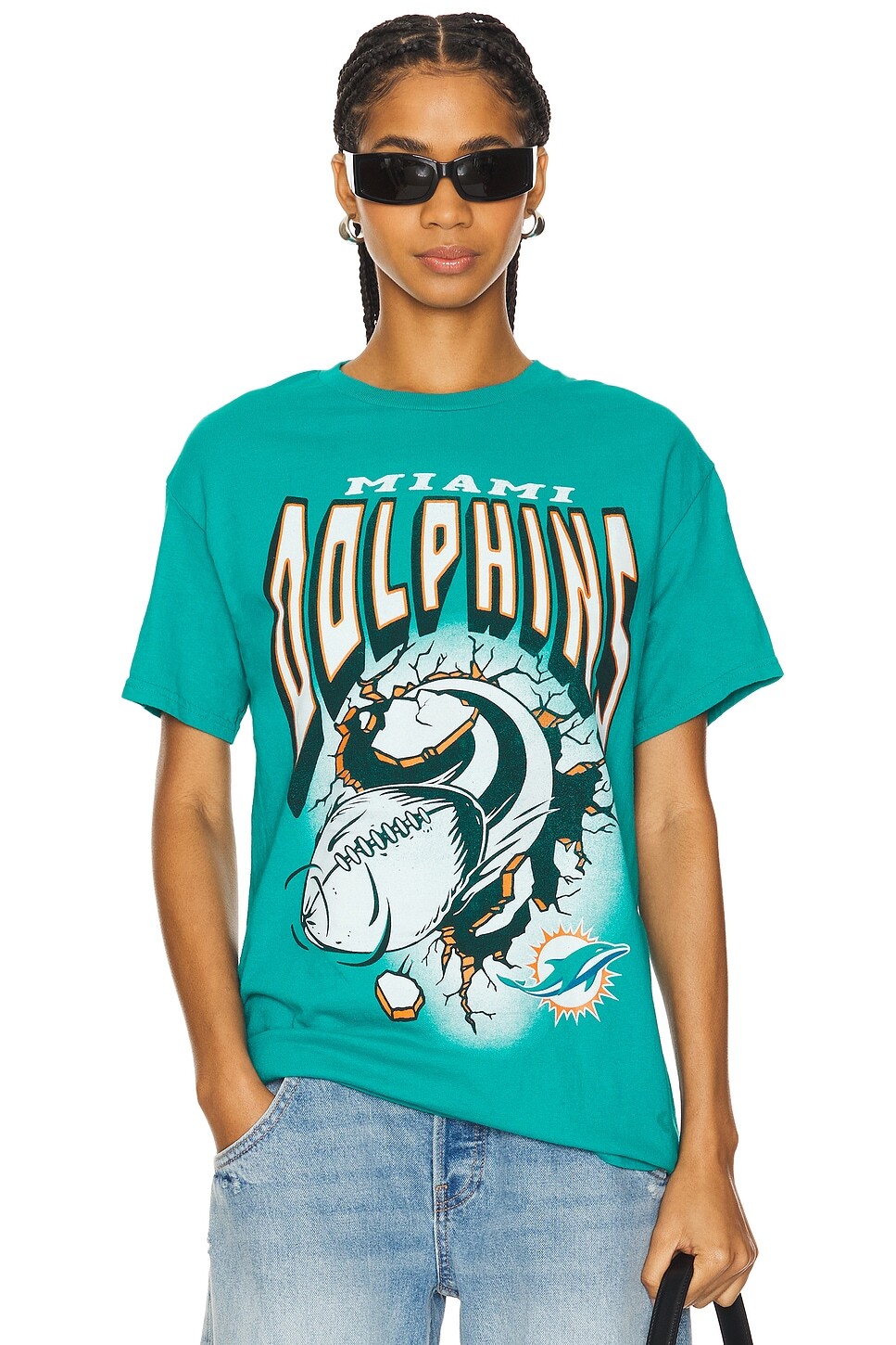 

Футболка с надписью «dolphins breakthru» Junk Food, цвет teal