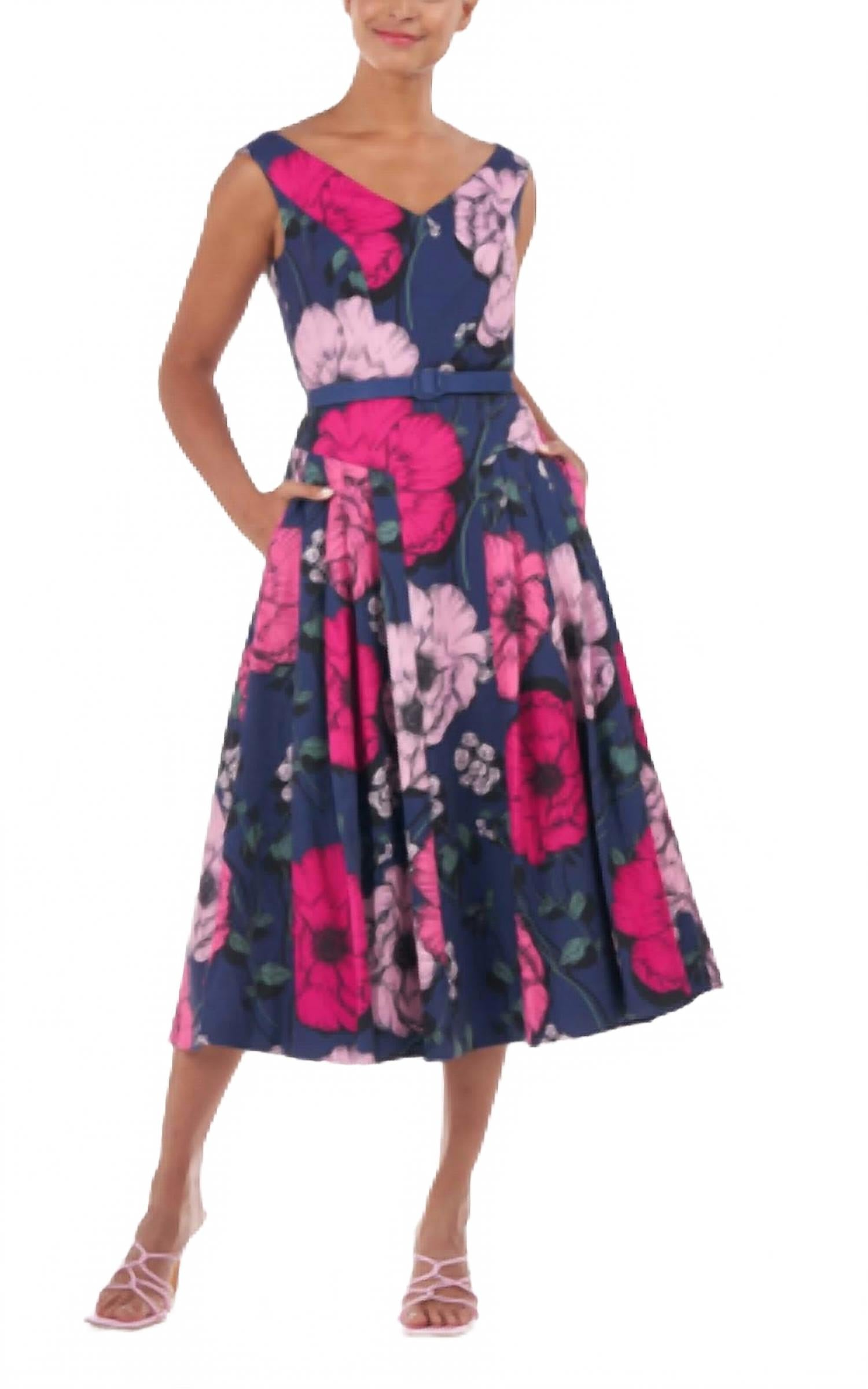 

Платье миди с цветочным принтом в полуночном цвете Kay Unger, midnight