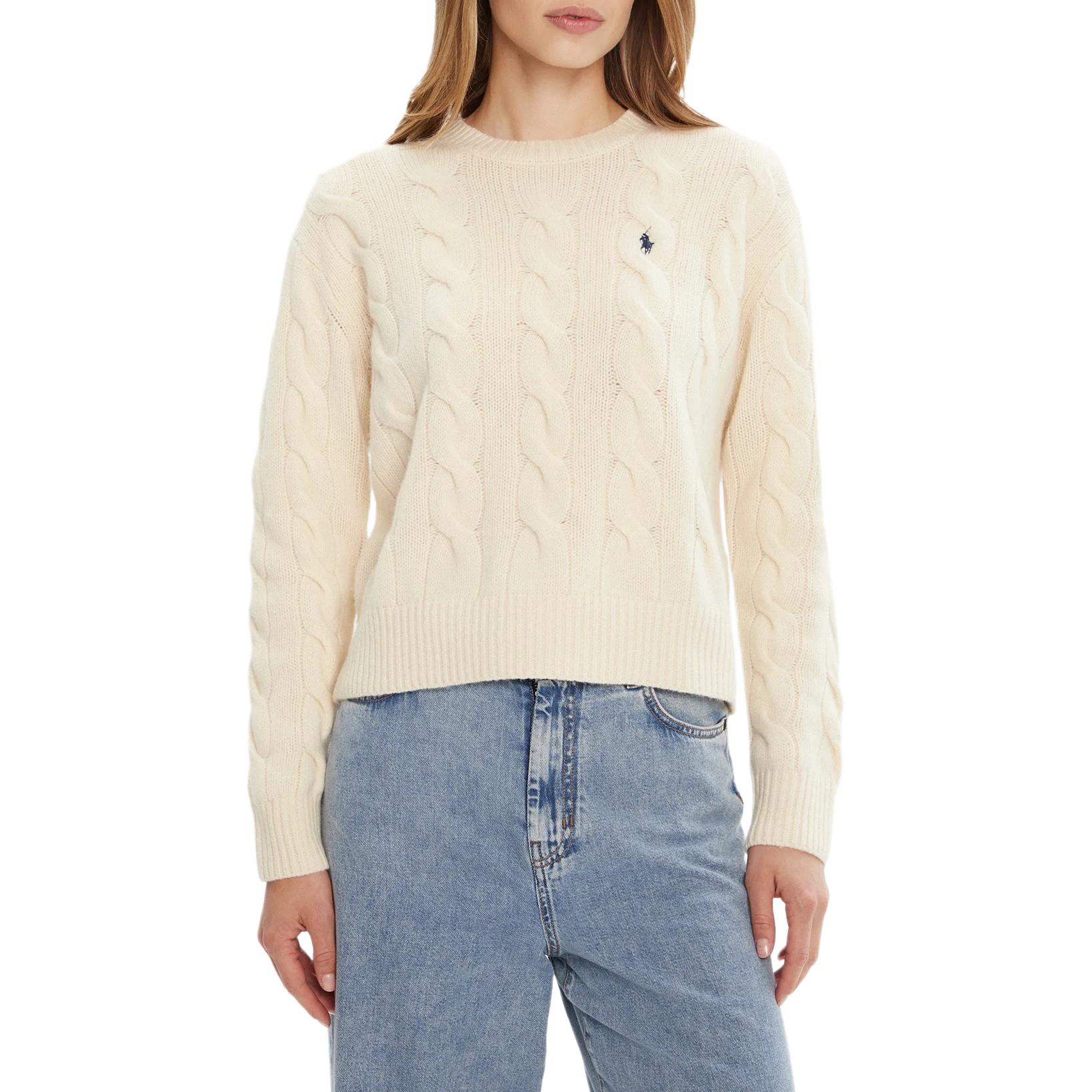 

Джемпер с вышитым логотипом, вязка кос Polo Ralph Lauren, кремовый