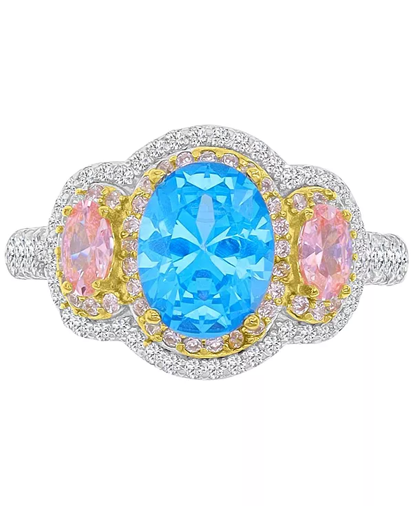 

Кольцо с разноцветными кубическими цирконами из стерлингового серебра и 14-каратного золота Macy'S, silver