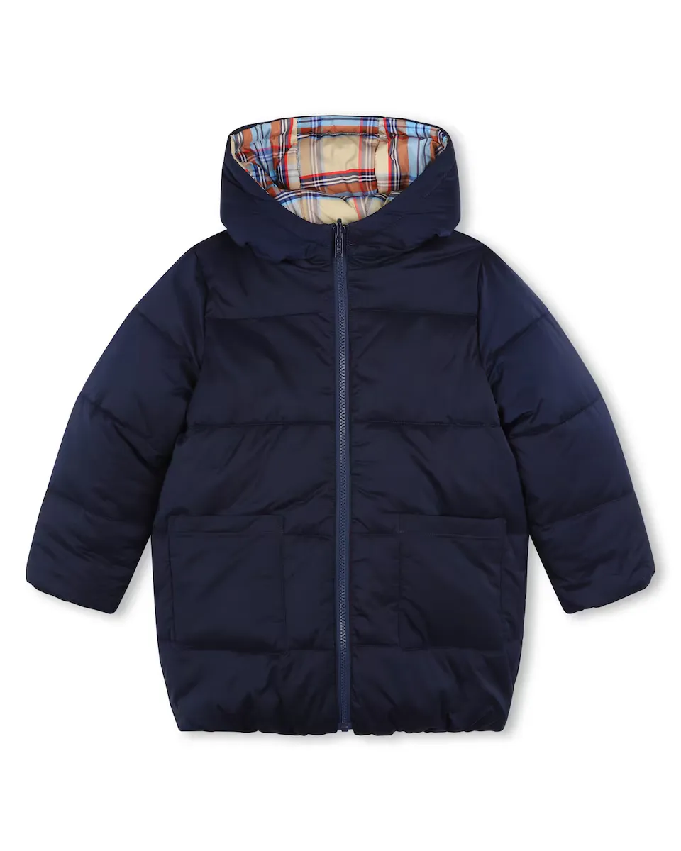 

Двусторонний пуховик с капюшоном и застежкой-молнией Kenzo Kids, темно-синий
