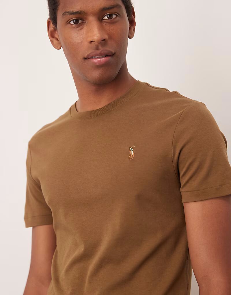 

Футболка с логотипом Polo Ralph Lauren из хлопка пима коричневого цвета