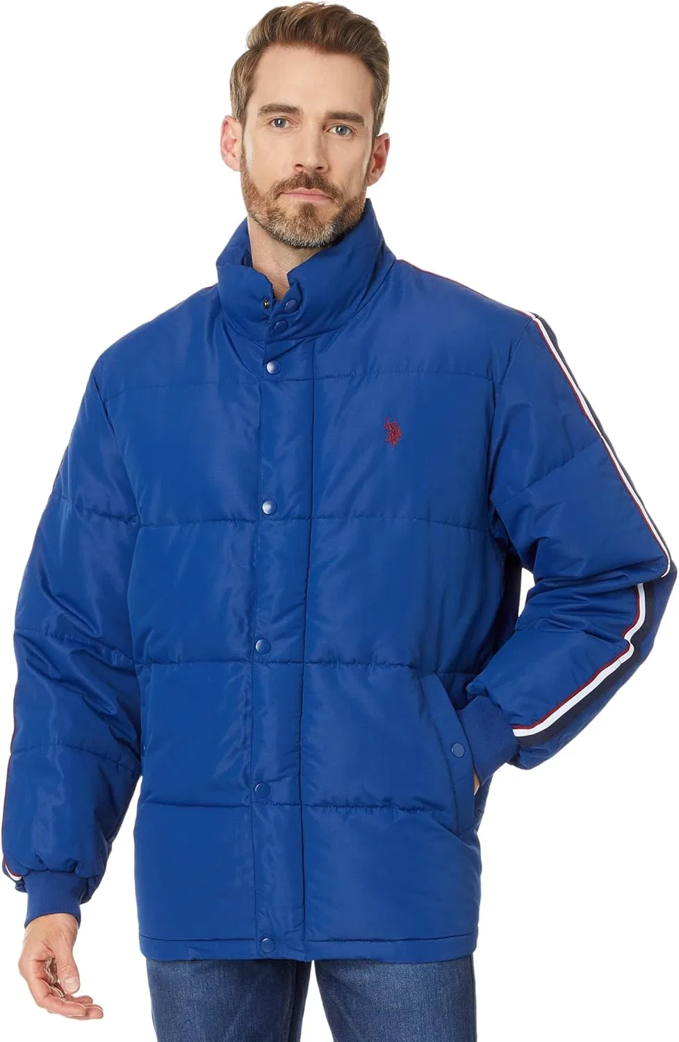 U.S. POLO ASSN. Мужская полосатая пуховая куртка, синий