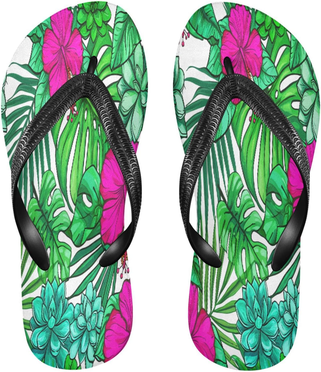 

Гибискус Монстера, суккуленты, белые шлепанцы, пляжные сандалии-вьетнамки, резинескользящие летние тапочки для женщин и мужчин Sinestour