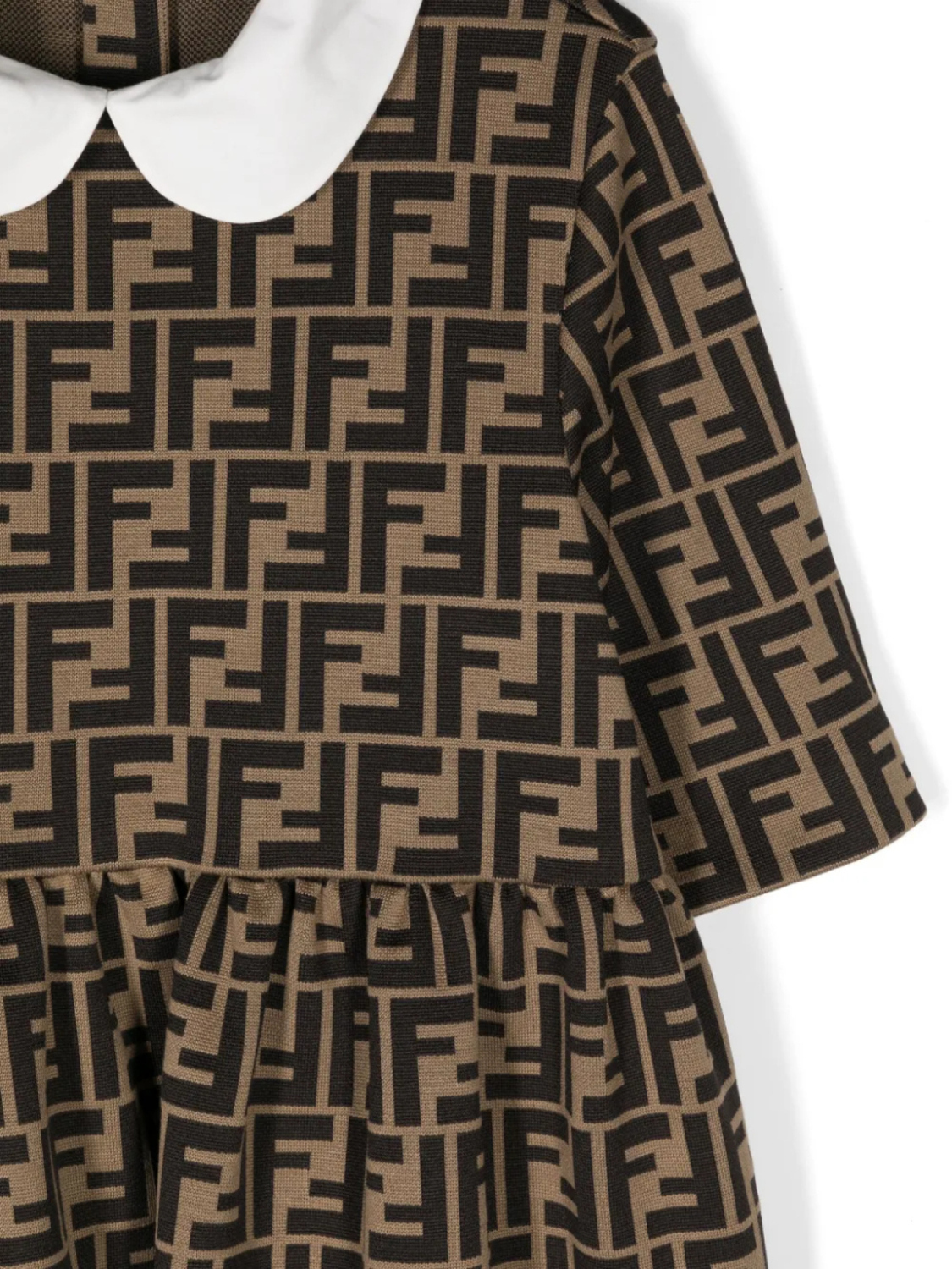 Жаккардовое платье с логотипом FF Fendi Kids, коричневый — фото 3