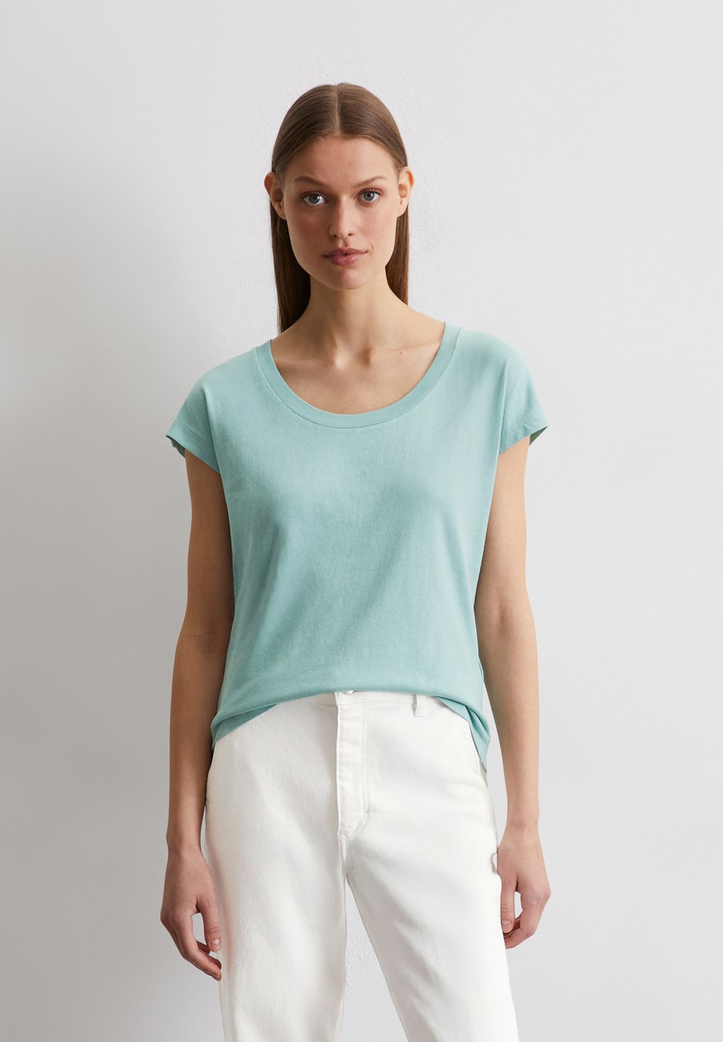 

Базовая футболка OVERCUT SLEEVES DEEP ROUND NECK Marc O'Polo, цвет Pure Teal