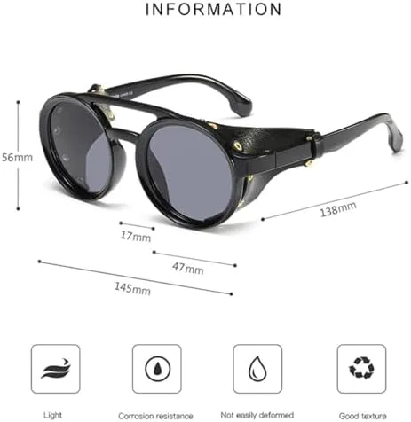 

Круглые кожаные солнцезащитные очки для женщин в стиле стимпанк с заклепками, солнцезащитные очки для мужчин и женщин с защитой от УФ-излучения UV400 MTZJH, C7