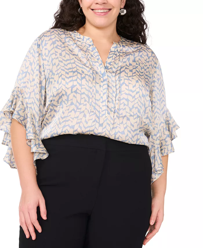 

Блузка с принтом, защипами и рукавами-крылышками Plus Size Vince Camuto, мультиколор