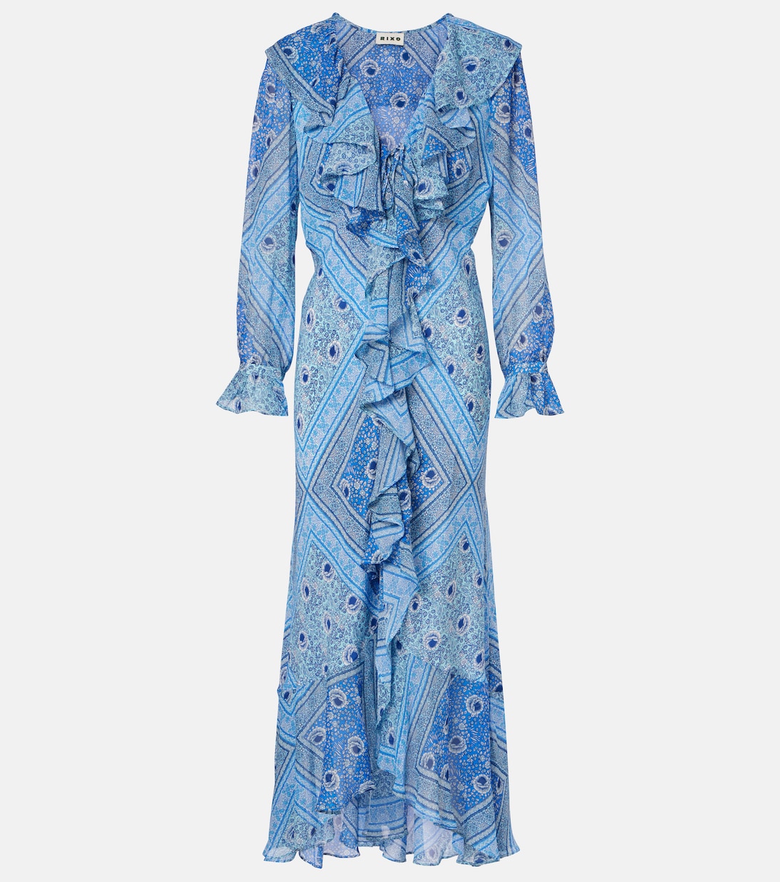 

Gracye плиссированное шелковое платье макси Rixo, Boho Scarf Blue