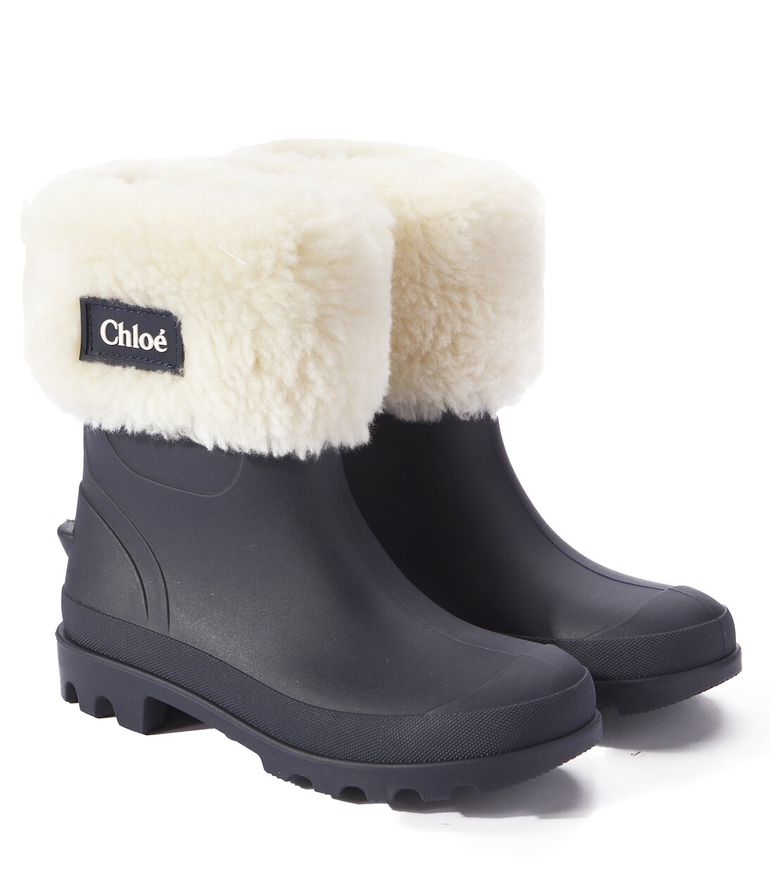 

Сапоги Wellies с отделкой из искусственной овчины Chloé Kids, темно-синий
