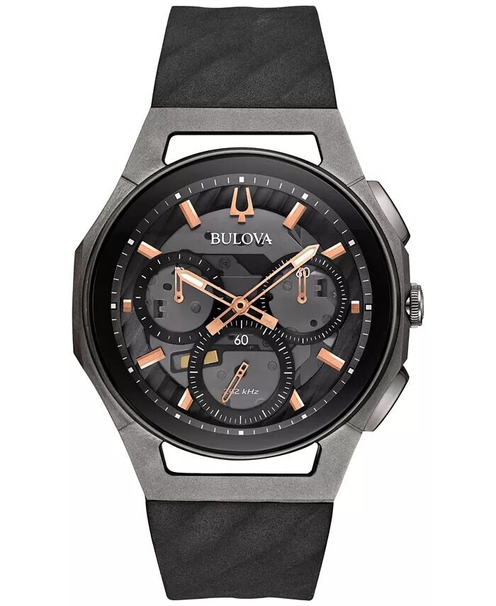 

Мужские часы с хронографом CURV, черный каучуковый ремешок, 44 мм 98A162 Bulova