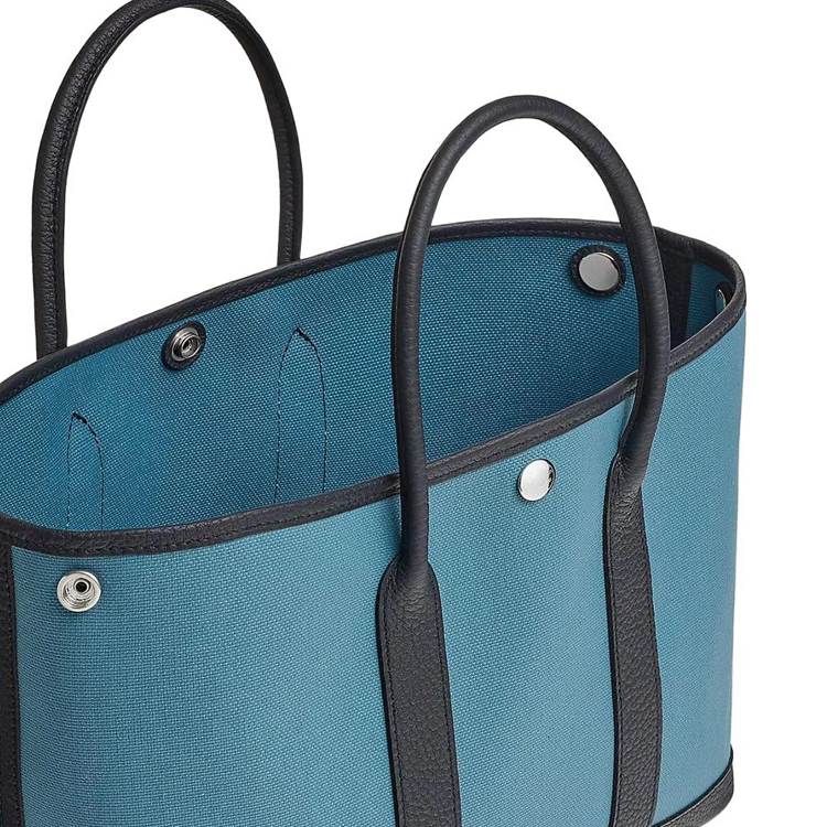 HERMES Сумка садовая джинсовая синяя из холста с кожаными вставками — фото 3