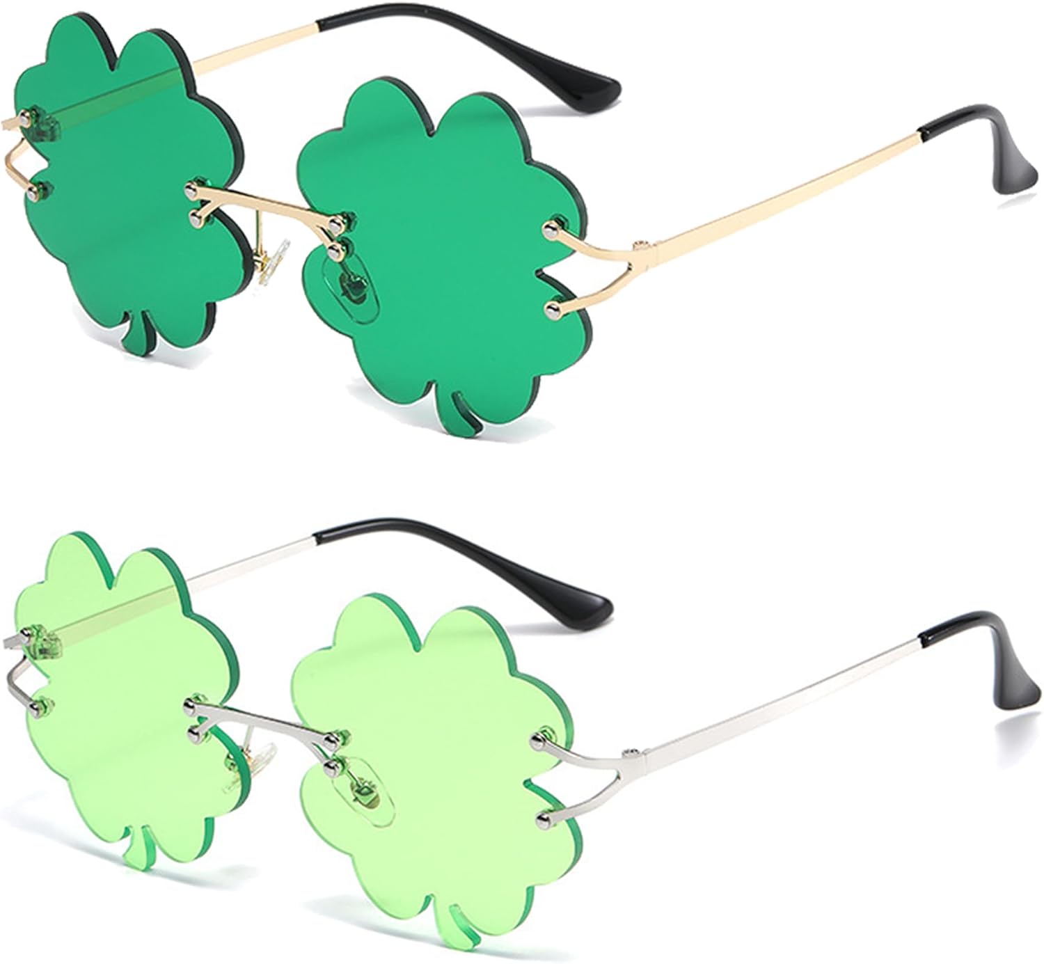 

2 пары солнцезащитных очков ко Дню Святого Патрика с клевером, ирландского зеленого цвета, с четырехлистным клевером, аксессуары для костюма лепрекона ayigu, (2 Pack) Four Leaf Green + Four Leaf Light Green
