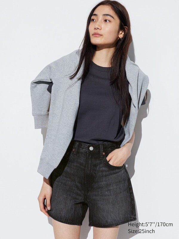 

Мешковатые джинсовые шорты с высокой посадкой Uniqlo, серый