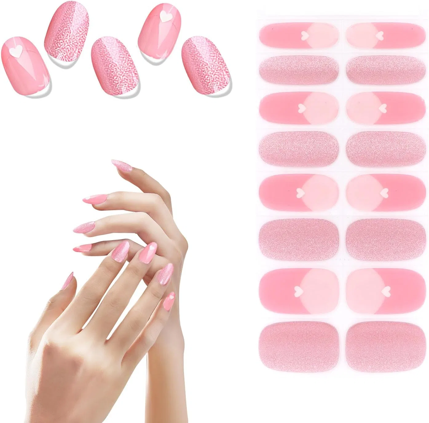 Розовые наклейки для ногтей с сердечками Motiback