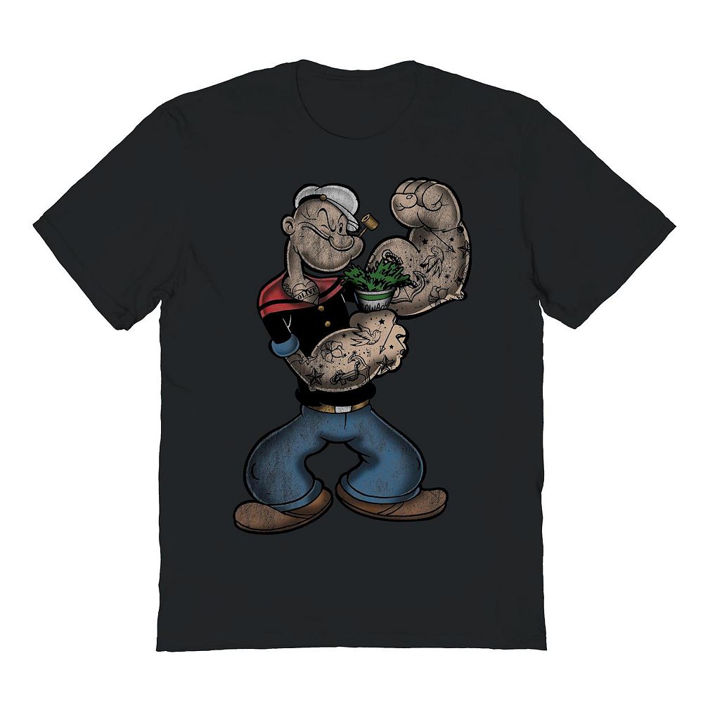 

Мужская футболка с рисунком Popeye Spinach Flex Licensed Character, черный