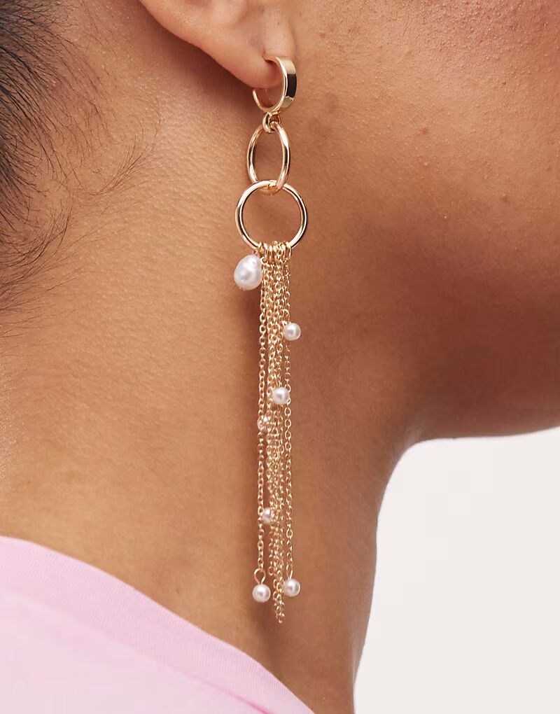 

Серьги-цепочки с подвесками и жемчугом в золоте Reclaimed Vintage