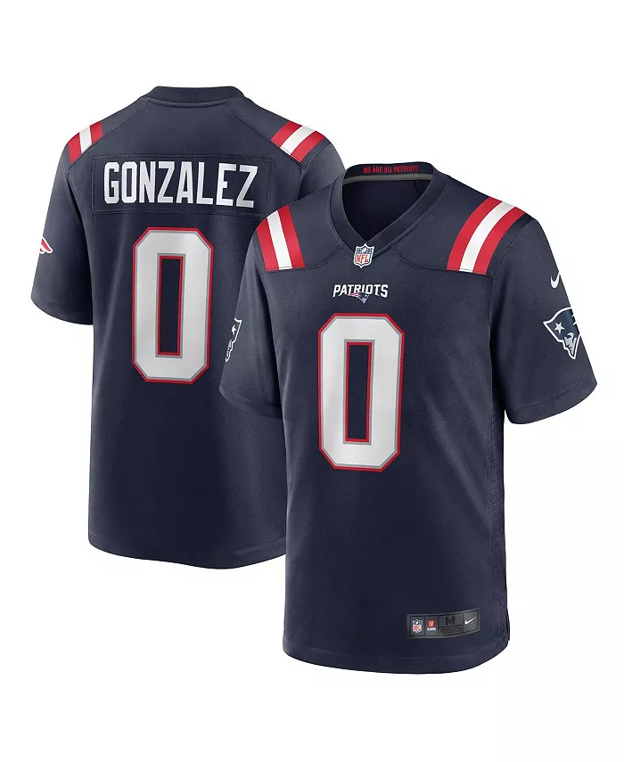 

Мужская игровая футболка Christian Gonzalez New England Patriots в синем цвете Nike