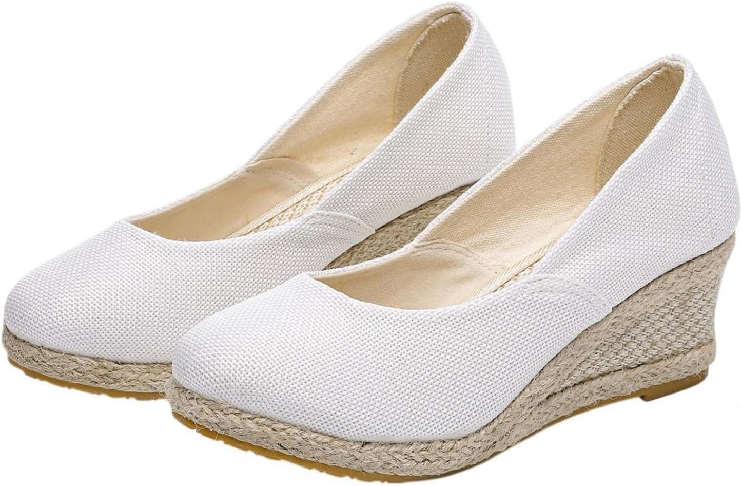 

Женские эспадрильи на платформе, нарядные, с закрытым носком, с ремешком сзади, заостренный носок, удобные туфли на танкетке, на низком среднем каблуке, слипоны, текстильные прогулочные туфли Zwrxw, белый