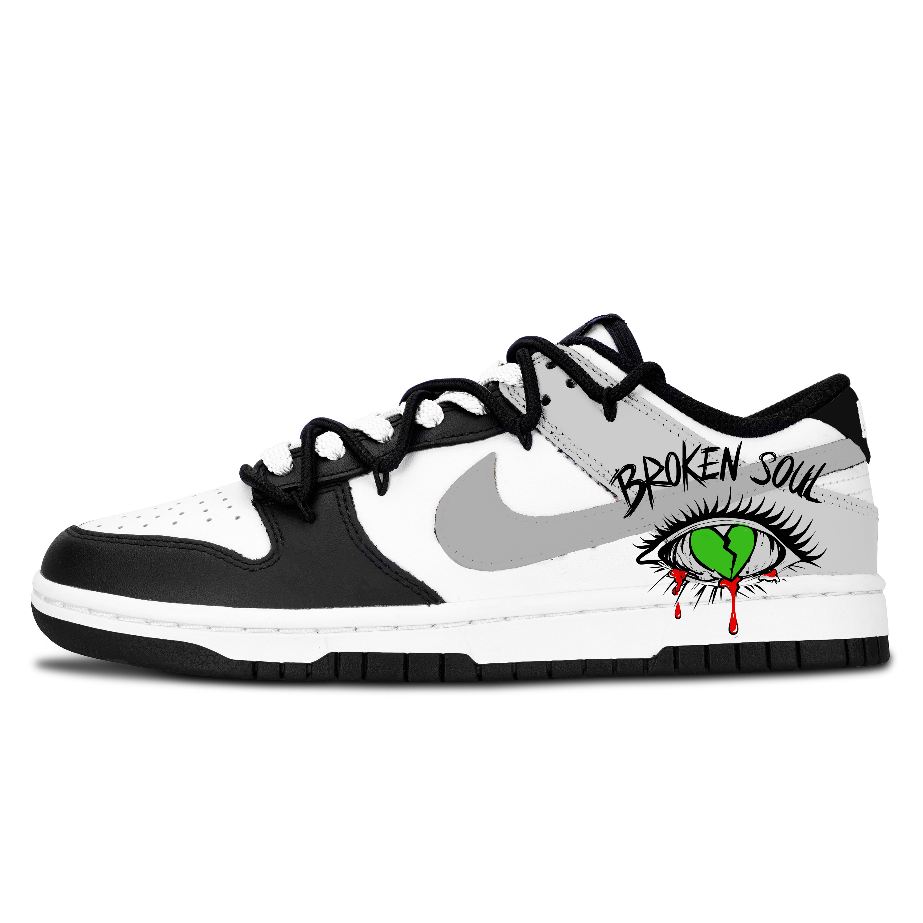 

Nike Dunk Black White, Distressed Soul Leather Slip Resistant Abrasion Resistant Low top Skateboard Shoes Unisex Gray