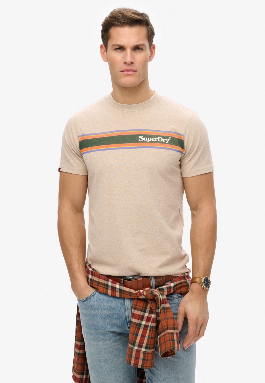 

Футболка с принтом VENUE LOGO STRIPE Superdry, бежевый