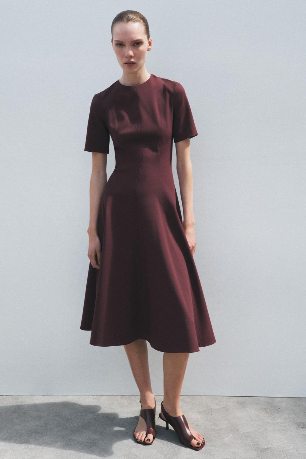 

Платье миди от godet ZARA, бордовый