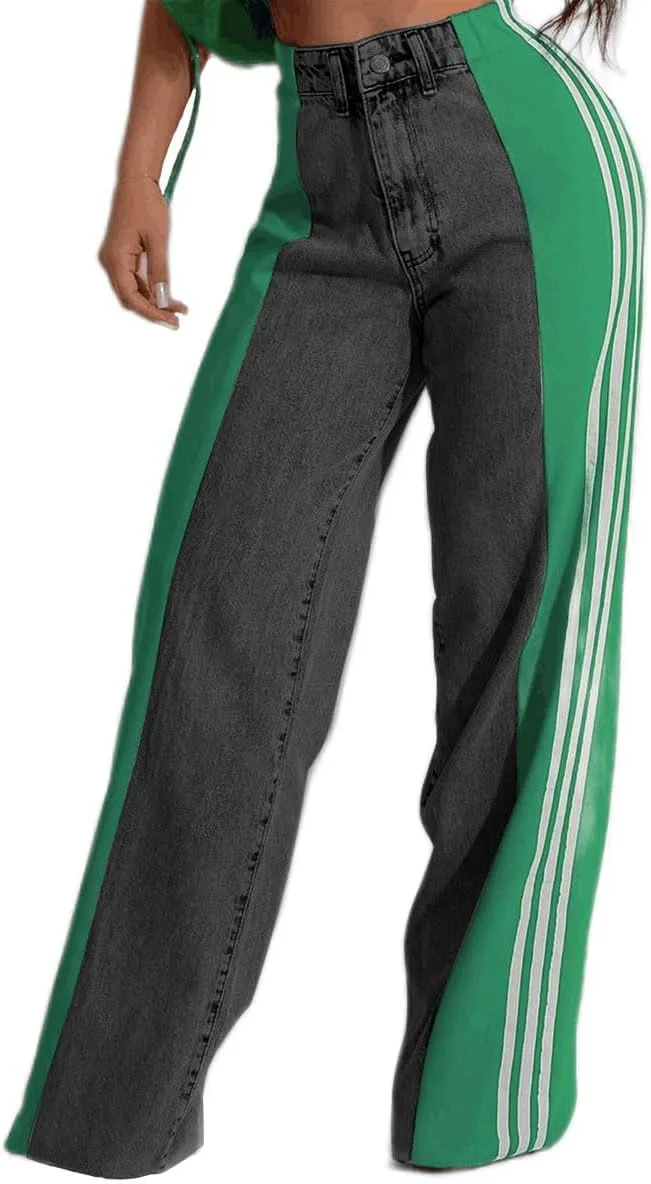 

Женские джинсы high waisted wide leg с патчворком и полосками knowfashionstyle