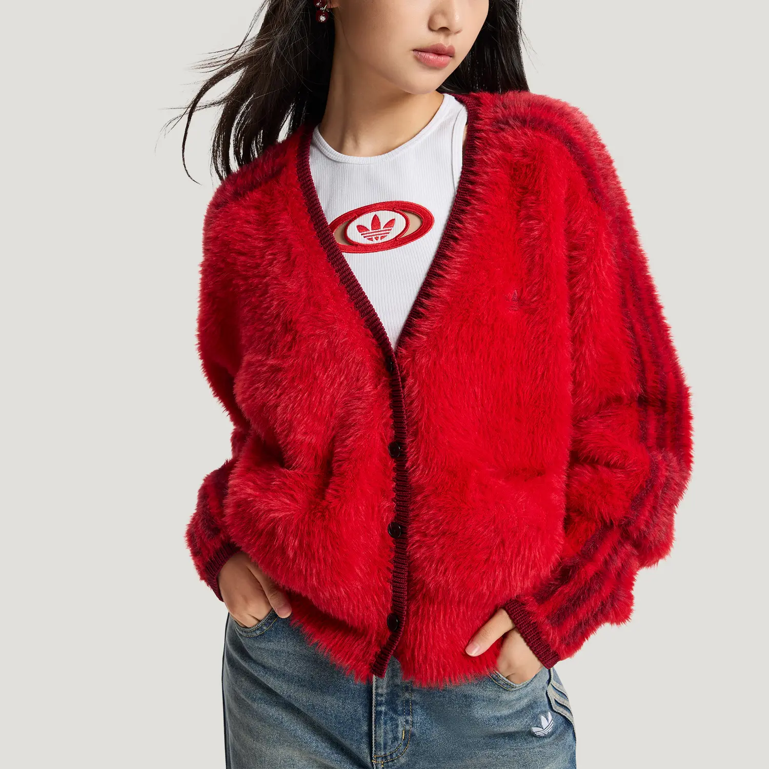 FW25 CRAFTED CARDIGAN Свитер женский Adidas Originals, светло scarlet — фото 4