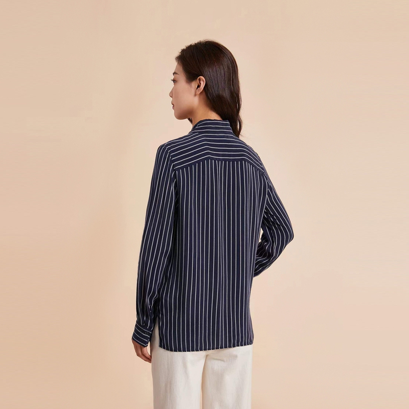 Tommy Hilfiger Рубашка Women's Dark Blue Stripes 0YE Lapel Moderate — фото 3