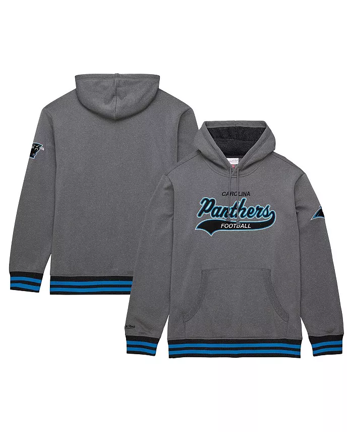 

Мужская ворсовая толстовка с капюшоном Carolina Vintage Logo, снежной промывки, цвет хизер-серый Mitchell & Ness