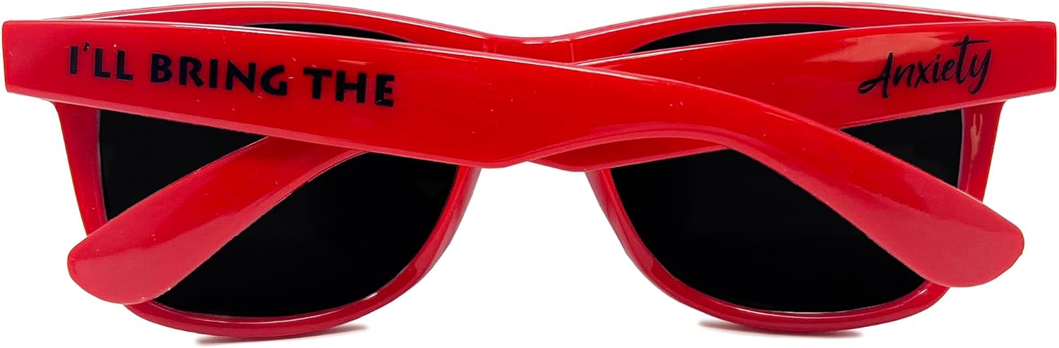 

Стильные поляризованные солнцезащитные очки Funky Junque в стиле ретро — защита от УФ-излучения, классические очки унисекс — для девичника, однотонные, в выгодных комплектах, I'll Bring the - Anxiety (Red)