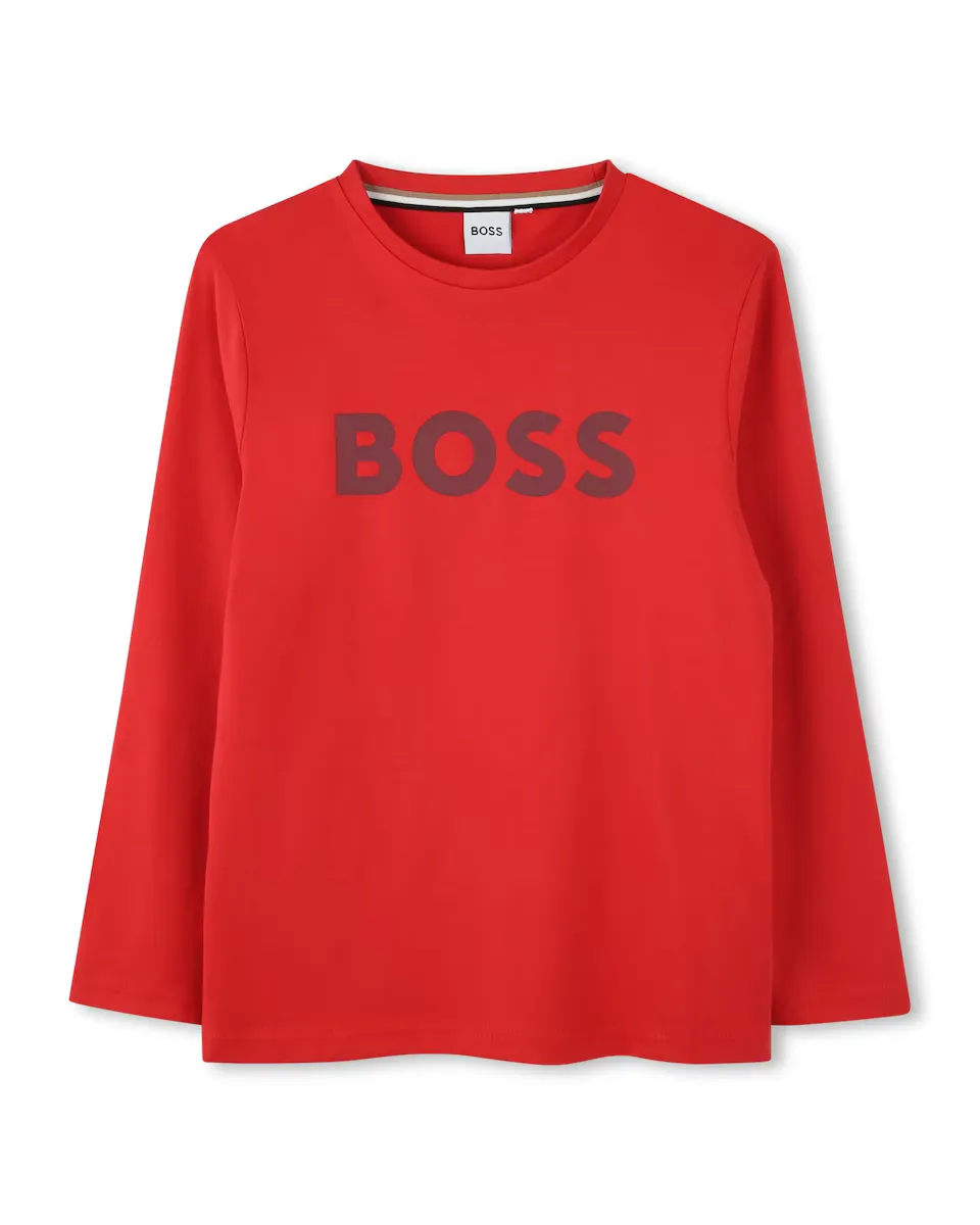 

Футболка для мальчика из 100% хлопка с логотипом спереди BOSS Kidswear, красный