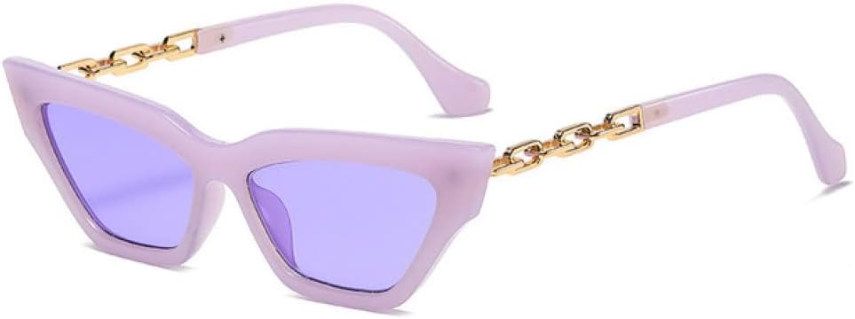 

Женские солнцезащитные очки «кошачий глаз», модные квадратные солнцезащитные очки с металлическими дужками и цепочкой, маленькая оправа, черные с фиолетовыми линзами MTZJH, Purple