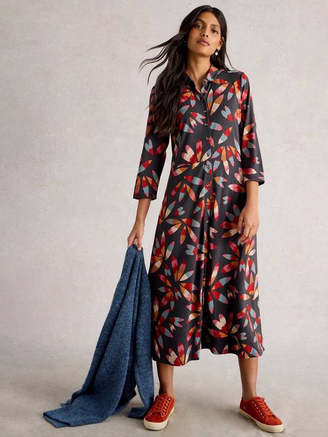 

Платье-рубашка Rua Abstract миди из хлопковой смеси White Stuff