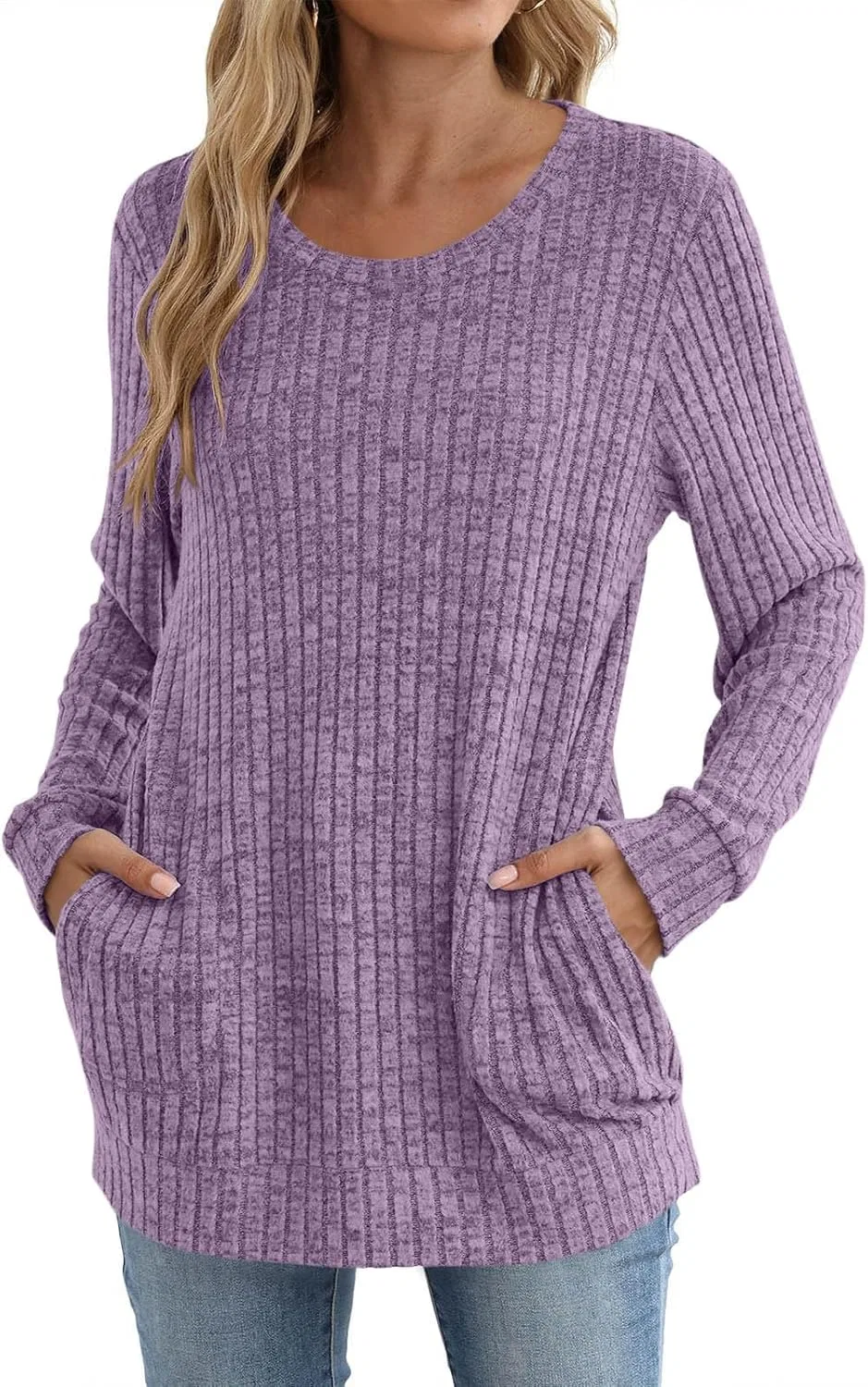 Свитер оверсайз с карманом, Purple — фото 4