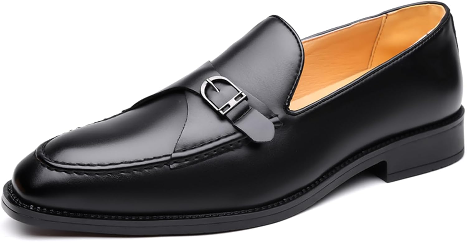 

Мужские лоферы Psieicwm из коричневой кожи с металлической пряжкой, с удобной конструкцией без шнурков, заостренным носком и невысоким каблуком, подходят для делового и повседневного ношения, поездок на работу и офисных мероприятий