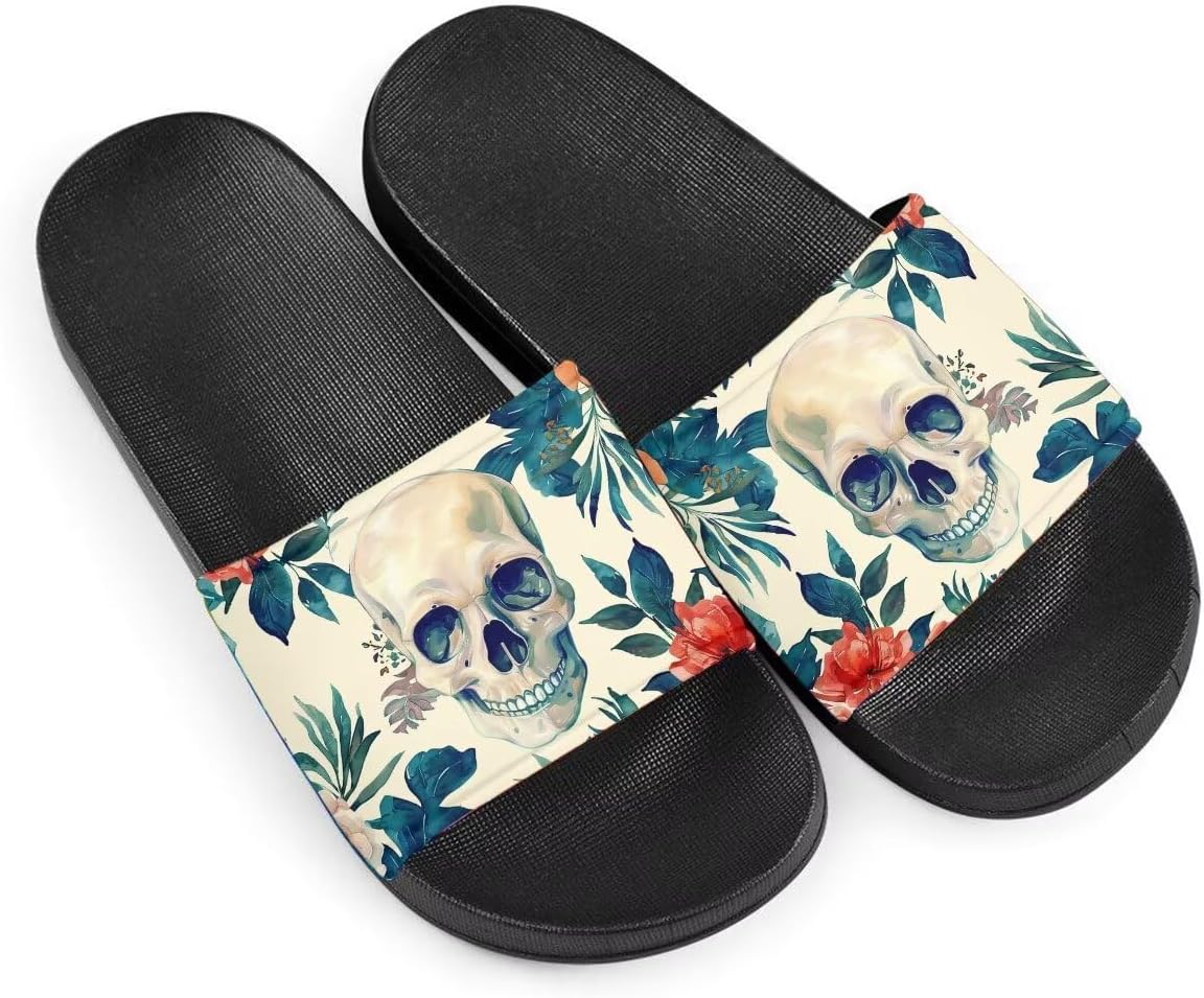 

Женские сандалии тапочки с готическим принтом черепа, босоножки для лета для дома и улицы, День мертвых Getelinseng, Vintage Skull Flower