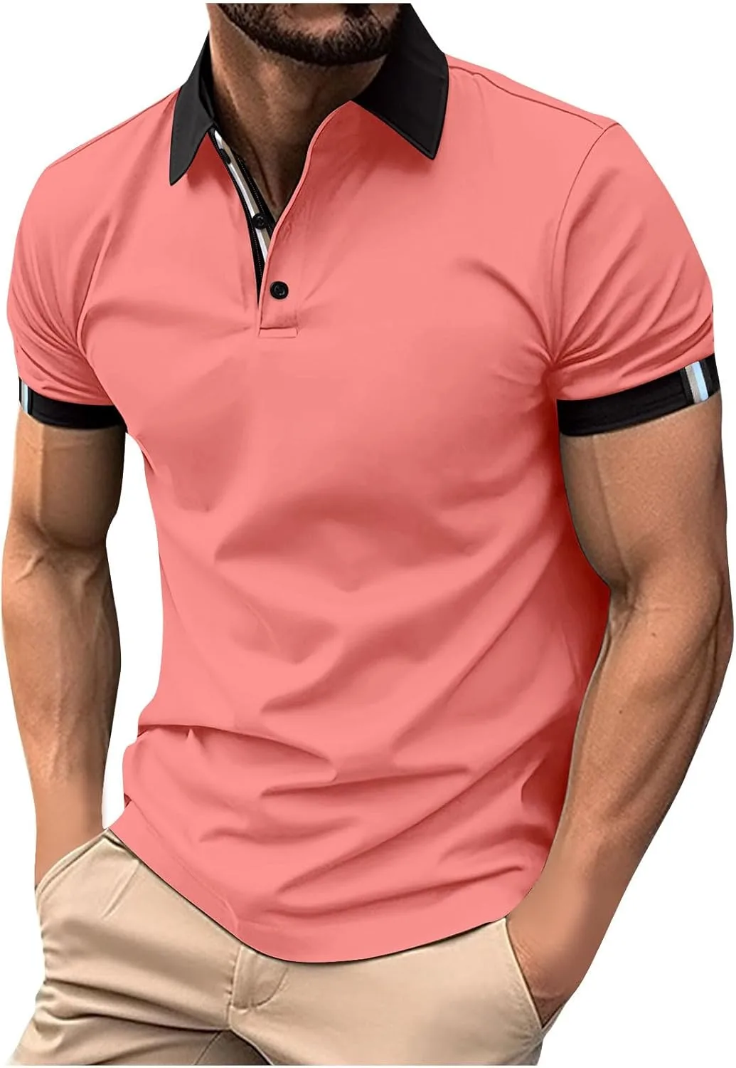 

Мужская классическая футболка с коротким рукавом и пуговицами, свободного кроя, цветной блок