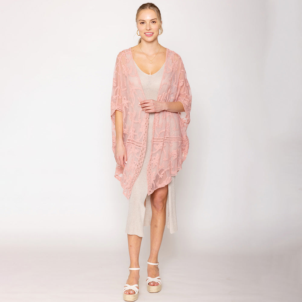 

Цветочный кружевной кардиган-пончо TRUEDAMES, розовый