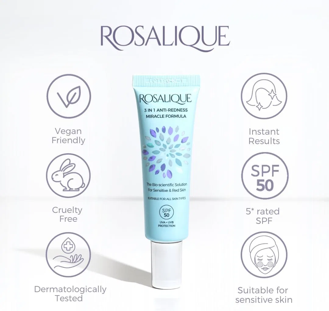 Солнцезащитный крем для лица 3-в-1 Anti-Redness Miracle Formula SPF50 Rosalique Rosalique Anti Redness Skincare — фото 2